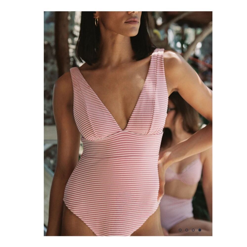 Andie Mykonos bloom seersucker stripe plunge one piece size XL